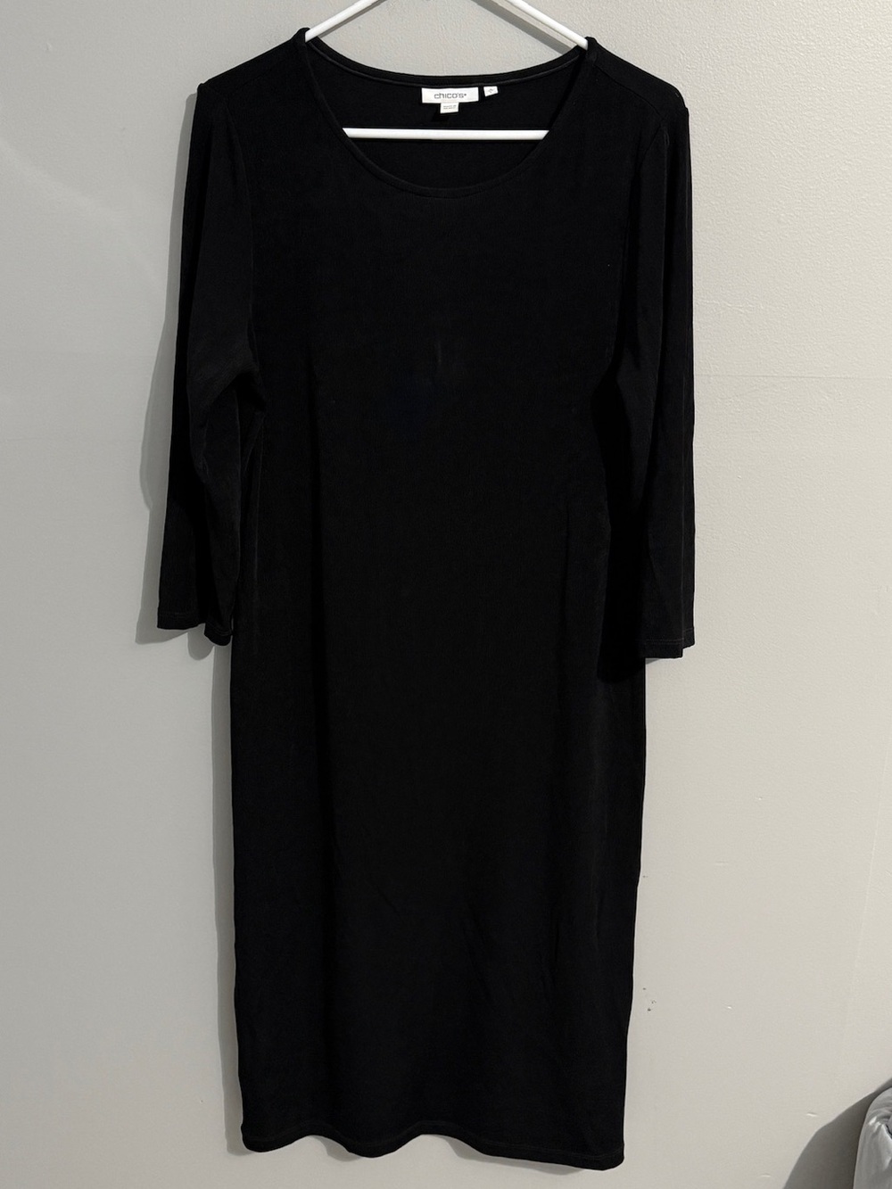 Chicos Dress Womens Large 2 Slinky Long Sleeve Midi Black LBD Comfort Stretchy